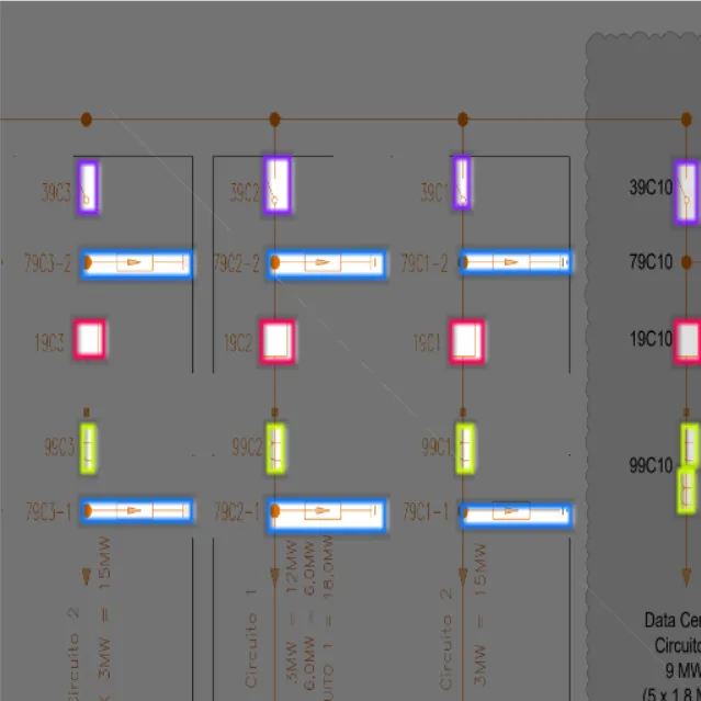 The same section after the detector, every component marked by type