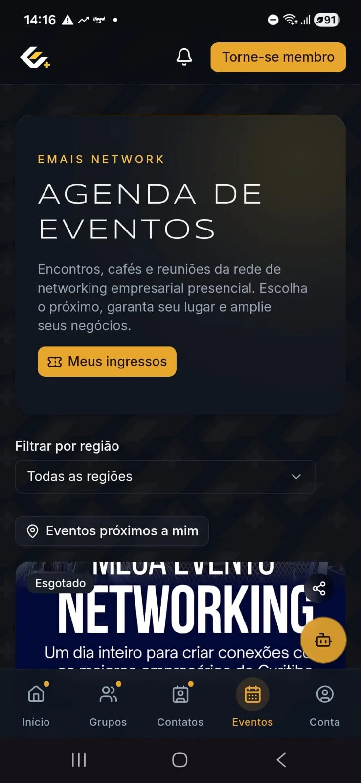 Event schedule, with tickets and filtering by region